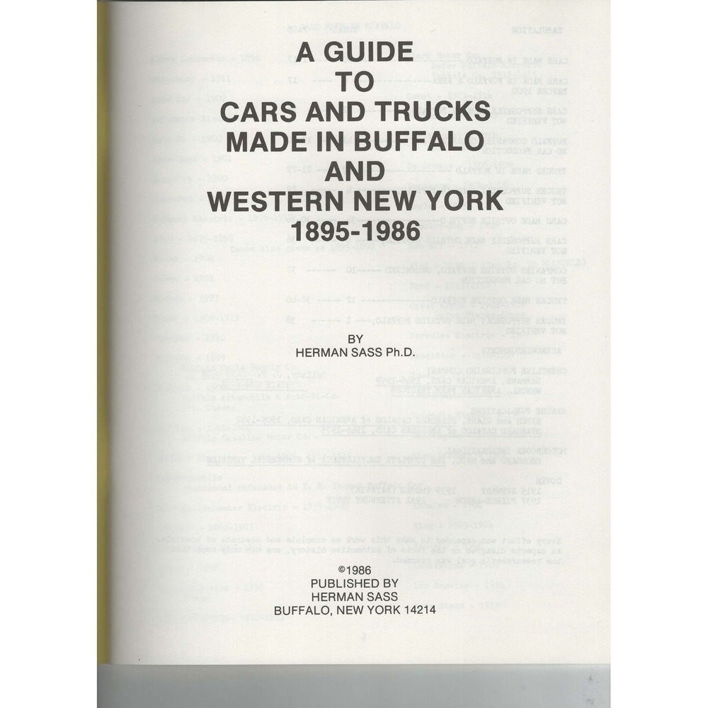Guide to Cars and Trucks Made in Buffalo and Western New York 1895-1986 Sass - Picture 3 of 3